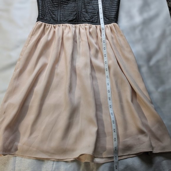 Black Faux Leather, Peach/Beige, Strapless, Dress. Size S. - Picture 3 of 7
